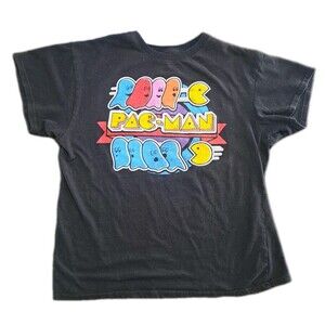Pac-Man 1980s Retro Arcade Distressed Logo Black T-Shirt Youth Large Graphic Tee